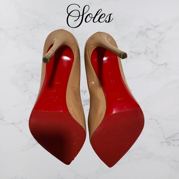 Christian Louboutin Pigalle 100 Nude Patent Heels Red Sole Protectors | EU 38 - Picture 2 of 5